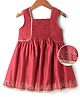 EARTHY TOUCH Woven Sleeveless Ethnic Dress With Ghadwal & Lace Detailing Print -Maroon