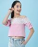 Pspeaches Cotton Cold Shoulder Sleeves Floral Lace Detailed Top - Pink