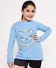 Pspeaches Cotton Full Sleeves Shimmered Cat Printed Tee - Blue
