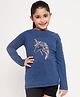 Pspeaches Cotton Full Sleeves Shimmered Unicorn Printed Tee - Navy Blue