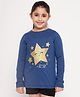 Pspeaches Cotton Full Sleeves Shimmered Star Printed Tee - Navy Blue