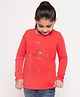 Pspeaches Cotton Full Sleeves Ballerina Designed Shimmered Stone Embellished Tee - Red