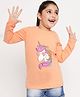 Pspeaches Cotton Full Sleeves Shimmered Unicorn Printed Tee - Peach
