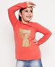 Pspeaches Cotton Full Sleeves Shimmered Cat Printed Tee - Orange