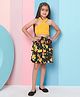 Pspeaches Sleeveless Solid Crop Top With Fruits Printed Layered Skirt - Orange