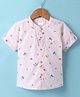 Simply Premium Cotton Woven Half Sleeves Mandarin Collar Printed Shirt - Peach