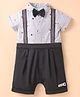 Simply Premium Cotton Woven Half Sleeves Party Romper with Stripes Teddy Print & Bow - Brown & Grey