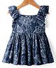 Simply Premium Cotton Woven Frill Sleeves Frock with Floral Print - Navy Blue