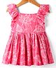Simply Premium Cotton Woven Frill Sleeves Frock with Floral Print - Pink