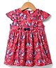 Simply Premium Cotton Woven Cap Sleeves Floral Printed Frock with Bow Applique - Red