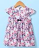 Simply Premium Cotton Woven Cap Sleeves Floral Printed Frock with Bow Applique - White