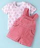 Simply Premium Interlock Knit Dungaree & Half Sleeves T-Shirt With Stripes & Lion Print  -  White & Light Blue