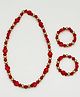 Lime By Manika Christmas Theme Set Of 3 Beads Embellished Jewellery Combo Set- Red & Gold