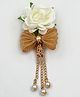 Lime By Manika Floral & Bow Designed Dangling Pearls Embellished Hair Clip - Off White & Gold