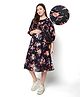 Bella Mama Woven  Three Fourth Sleeves Floral Printed Maternity Dress - Black