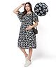 Bella Mama Women Half Flared Sleeves Maternity Dress With Floral Print - Black