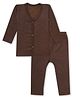 Superminis Melange Full Sleeves Striped Thermal Tee With Coordinating Pajama Set - Brown