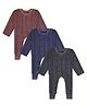 Superminis Knit Pack Of 3 Full Sleeves Striped Thermal Rompers - Brown Grey & Blue