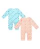 Superminis Knit Set Of 2 Full Sleeves Rainbows & Typography Printed Thermal Rompers - Sky Blue & Peach