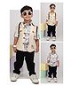 LITTLE COLLARS Full Sleeves House Embroidered Hooded Shirt With Floral Printed Tee & Pant - Lemon Yellow