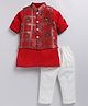 LITTLE COLLARS Full Sleeves Solid Kurta Pyjama With Floral Printed Jacket - Red