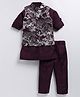 LITTLE COLLARS Full Sleeves Solid Kurta Pyjama With Floral Embroidered Jacket - Wine