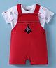 ToffyHouse Cotton Knit Dungarees with Half Sleeves Inner Tee & Nautical Theme Print - Red & White
