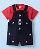 ToffyHouse Cotton Knit Half Sleeves Inner Tee & Dungaree Sets with Nautical Theme Print - Navy Blue & Red