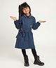 Somersault Cotton Full Sleeves Heart & Butterfly Embroidered Shirt Style Dress - Blue