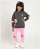 Somersault Full Sleeves Sweatshirt With Typography Printed Attached Bag & Joggers - Grey & Pink