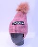 Tipy Tipy Tap Typography Patch Detailed & Pom Pom Embellished Beanie Cap - Pink