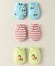 Babyhug 100% Cotton Interlock Knit Mittens With Stripes & Animal Print Pack Of 3 - Yellow Light Blue & Light Green