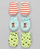 Babyhug 100% Cotton Interlock Knit Mittens With Stripes & Animal Print Pack Of 3 - Light Green Light Blue & Orange