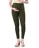 Bella Mama Full Length Maternity Leggings With Tummy Band Solid Color- Olive Green
