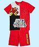 Pantaloons Junior Cotton Marvel Featuring Half Sleeves Iron Man Printed Coordinating Tee & Shorts Set - Red