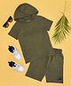 Pantaloons Junior Cotton Half Sleeves Dont Change Your Rules Text Printed Hooded Tee & Shorts Sets - Olive Green
