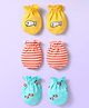 Babyhug 100% Cotton Interlock Knit Mittens With Fish & Stripes Print Pack Of 3 - Yellow Orange & Light Blue
