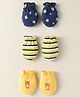 Babyhug 100% Cotton Interlock Knit Mittens With Stripes & Star Print Pack Of 3 - Navy Blue & Yellow
