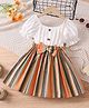 tior Half Puffed Sleeves Striped Bow Applique Dress - Orange