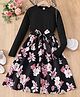 tior Full Sleeves Floral Printed Fit & Flared Dress With Belt - Black