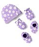 Babyhug 100% Cotton Knit Cap Mittens & Booties Set with Floral Print Purple - Diameter 11 cm