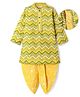 EARTHY TOUCH Cambric Woven Full Sleeves Chevron & Bandhani Printed Dhoti Kurta Set - Yellow