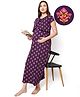 Bella Mama Cotton Knit Half Sleeves Floral Printed Maternity Nursing Nighty With Concealed Zipper - Purple