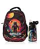 Kuber Industries ( Set of 2 ) Backpack & Water Bottle Combo Set | Journey To Space | School-College Bag with ( 350 ml ) Insulated Water Bottle | Perfect Combo For Adults & Kids | Black - Height 17 Inches