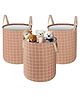 Kuber Industries Pack of 3 Cotton 45L Toys Organizer for Kids Room - Foldable Soft Toys Storage Bag/Basket/Container with Handle | Checks -Light Brown