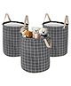 Kuber Industries Pack of 3 Cotton 45L Toys Organizer for Kids Room - Foldable Soft Toys Storage Bag/Basket/Container with Handles | Checks - Dark Grey