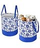 Kuber Industries Pack of 2 Foldable 45L Toys Organizer for Kids Room - Soft Toys Storage Bag/Basket/Container with Handle | Flower Print -Blue & White