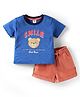 ToffyHouse Knitted Half Sleeves T-Shirt and Shorts Set with Bear Print - Royal Blue