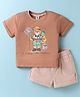 ToffyHouse Woven Half Sleeves T-Shirt & Shorts Set With Animal Print - Tan
