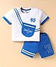 ToffyHouse Woven Half Sleeves T-Shirt & Shorts Set With Pocket Patch & Zipper Applique - White & Royal Blue